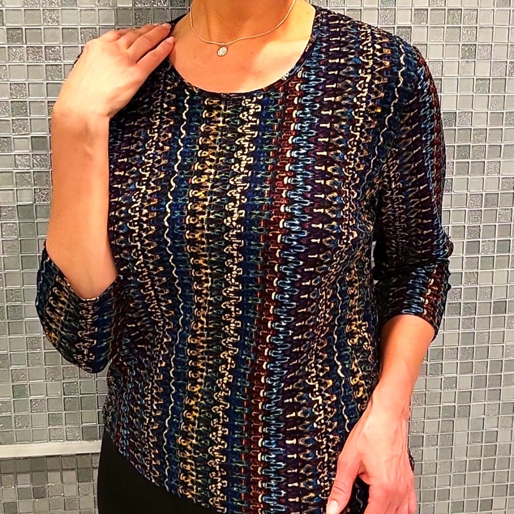 Multi-color & Metallic 3/4 Sleeve Blouse, PM, LIKE NEW condition! - Picture 4 of 10
